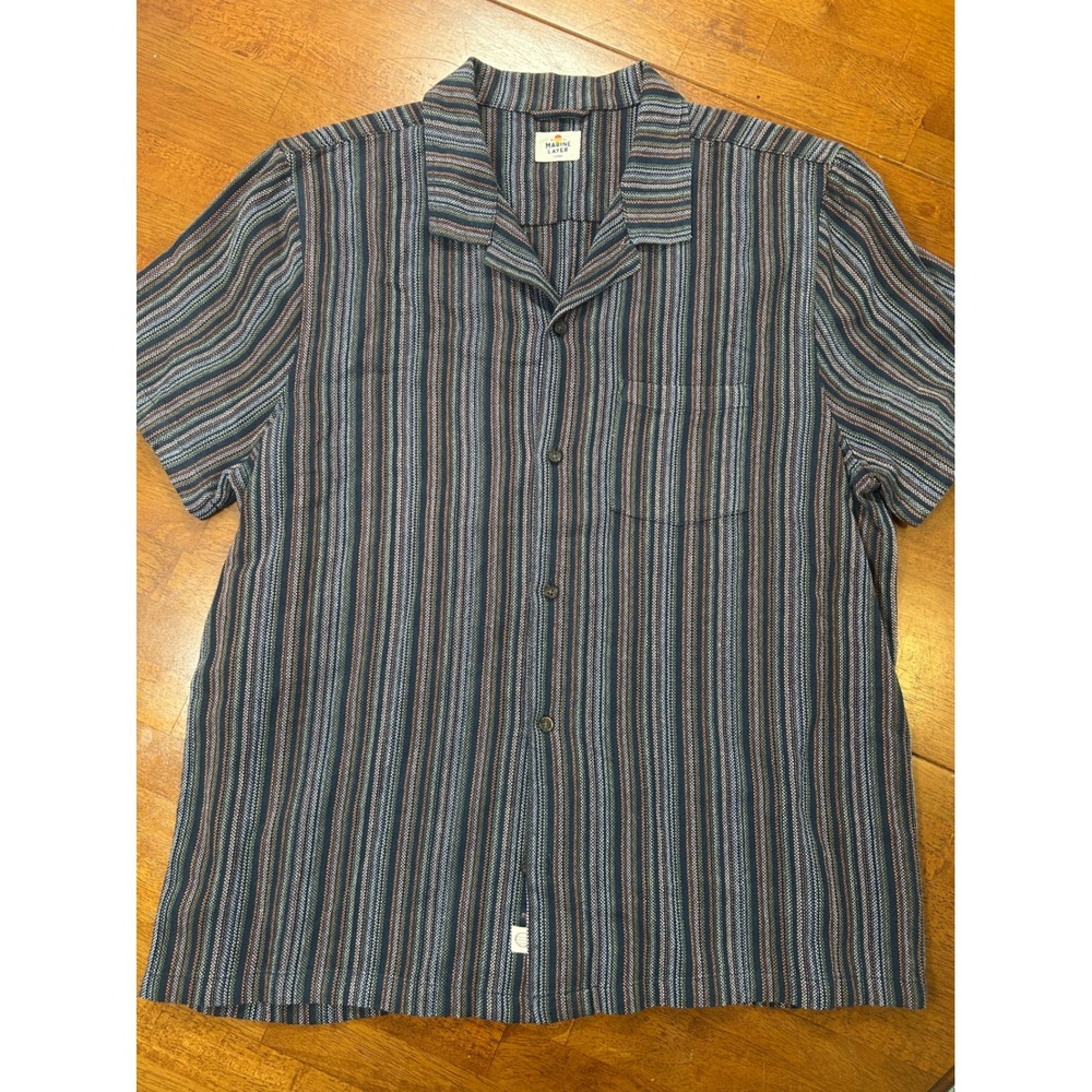 Marine Layer Button Down Mens Large Blue Striped Camp Collar Short Sleeve Shirt